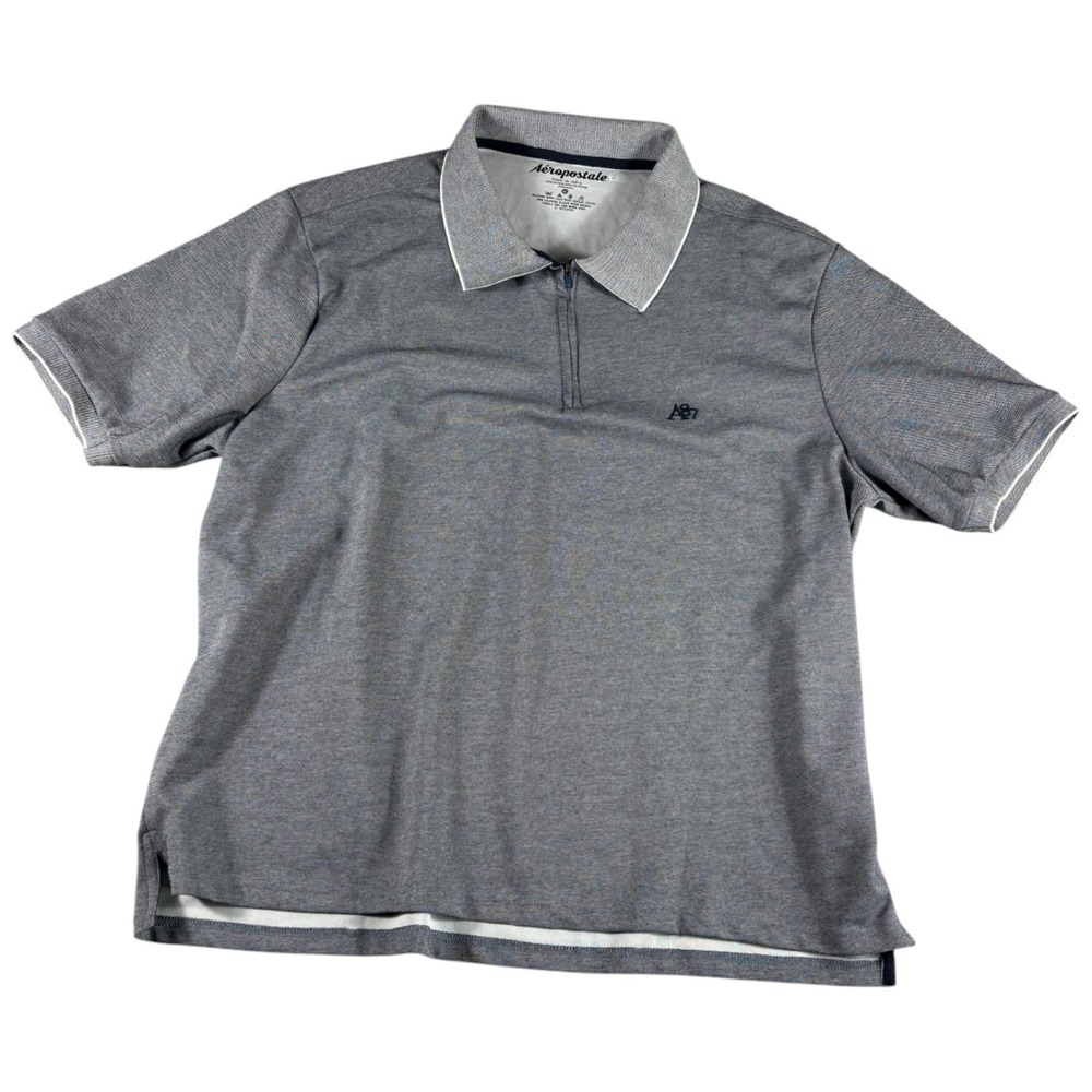 Aeropostale Quarter Zip Polo Shirt Mens 2XL Gray‎ Short Sleeve Workwear Casual